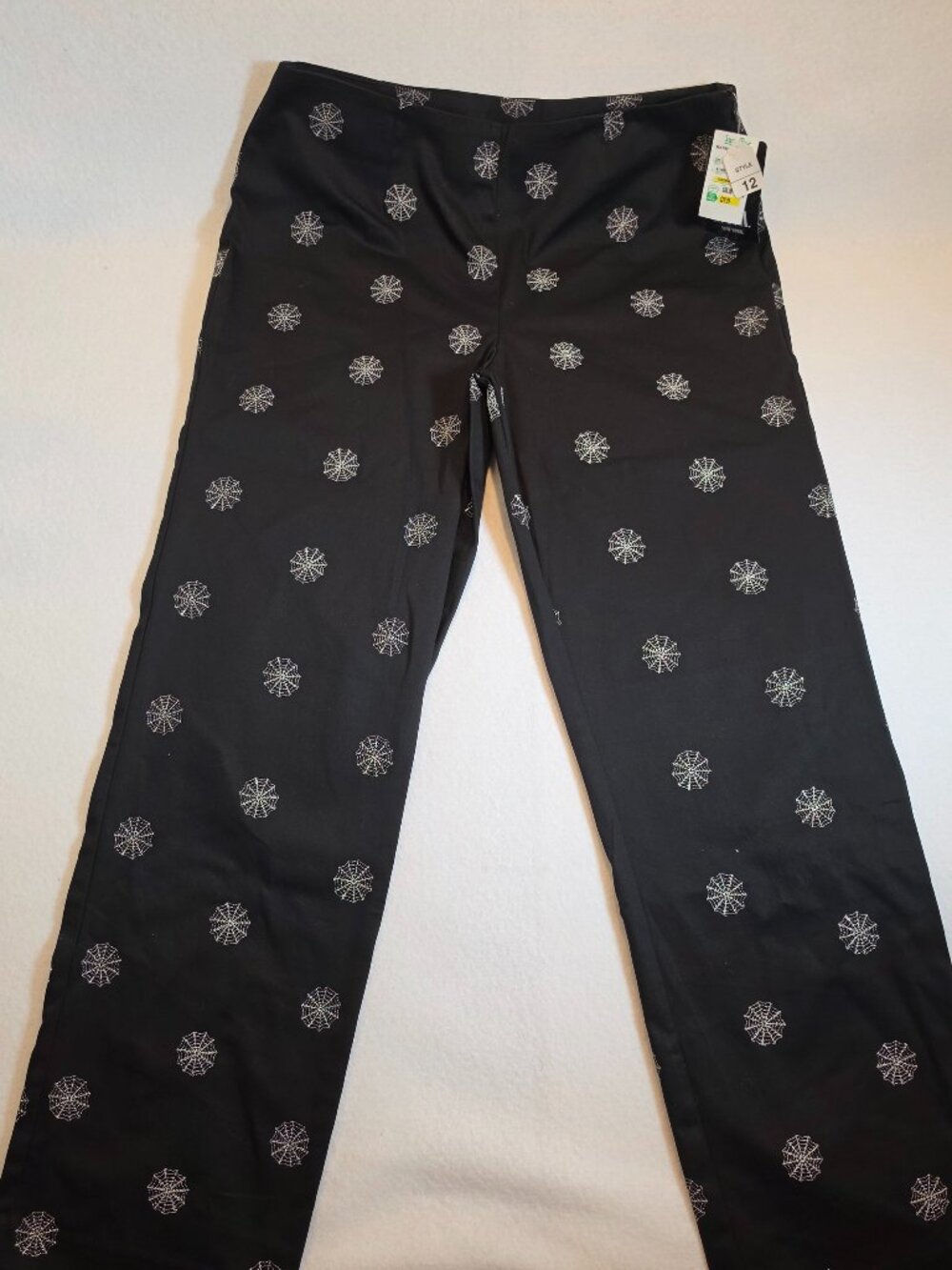 D.E.A. New York Black Silver Embroidered Spiderweb Straight Leg Pants Size 12 NW